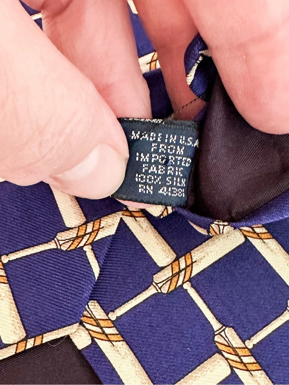 Polo Ralph Lauren Silk Tie Blue Bamboo Rope Lattice Geometric Pattern USA Made